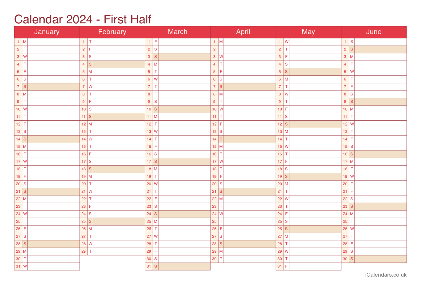 Half year calendar 2024 - Cherry