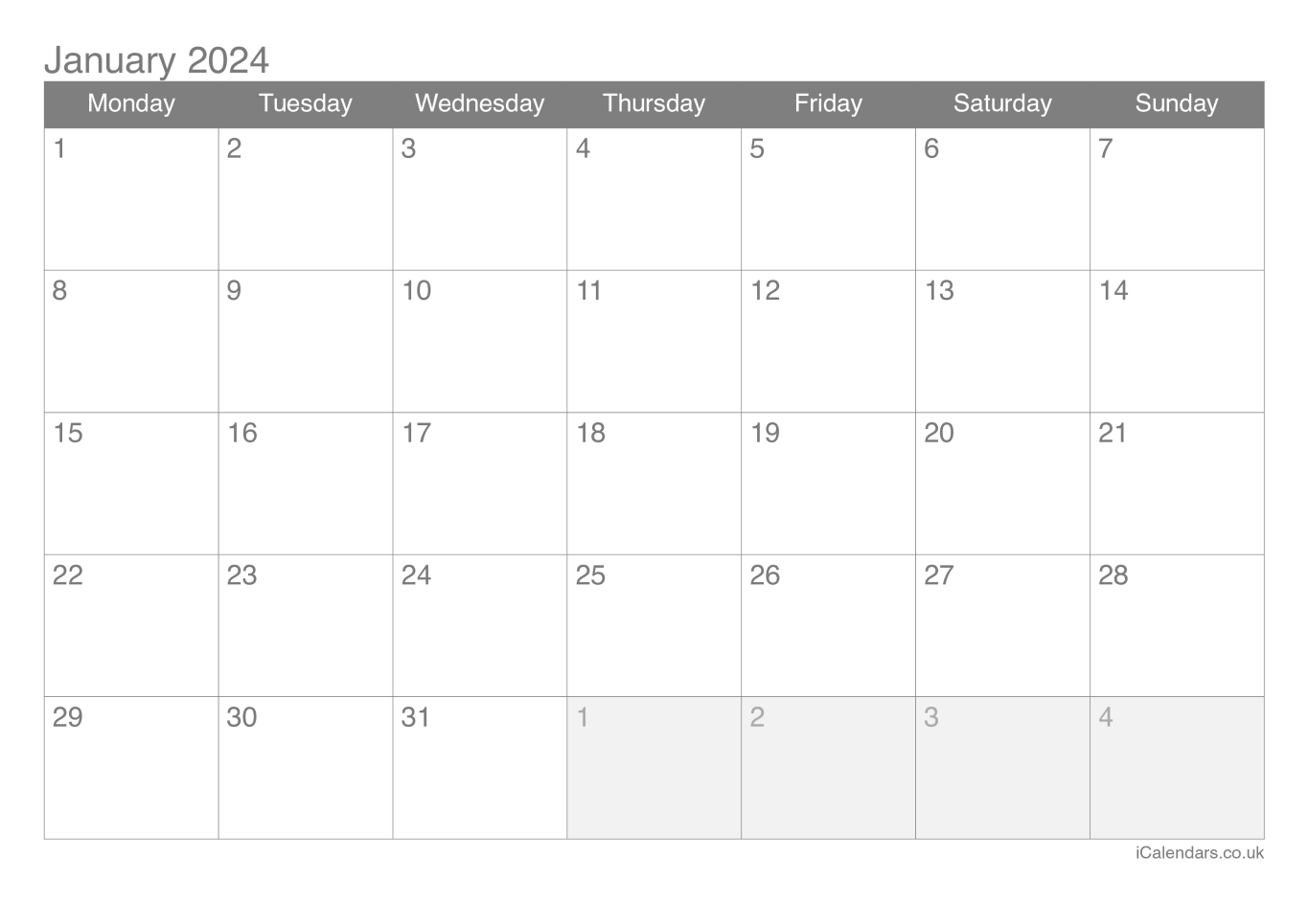 Monthly Calendar 2024