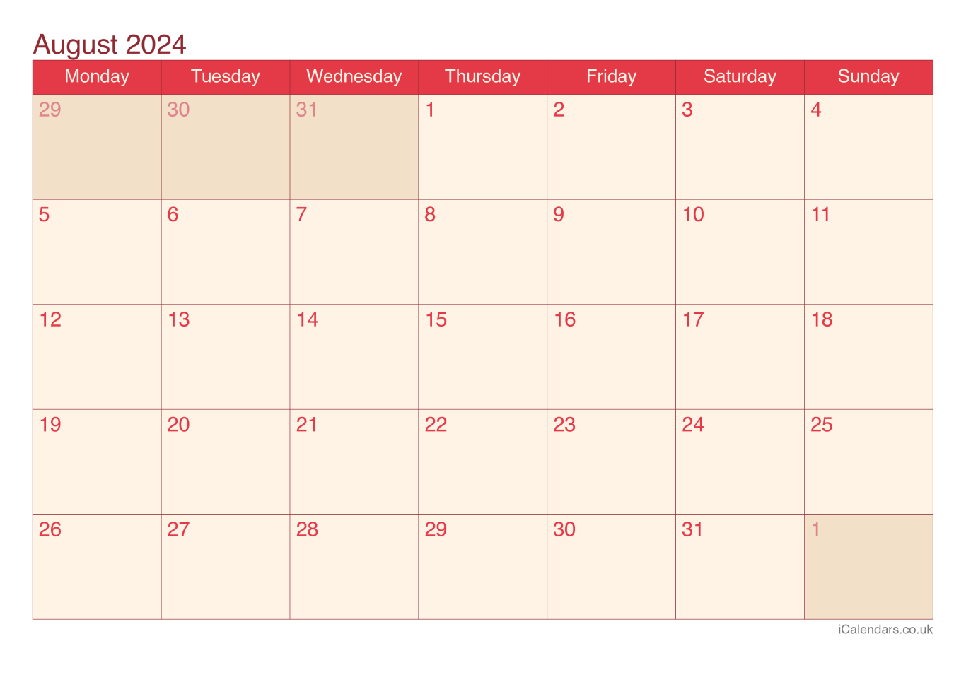 Calendar August 2024 - Cherry