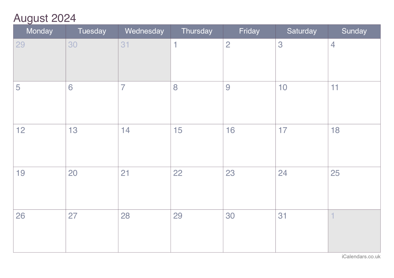 Calendar August 2024 - Office