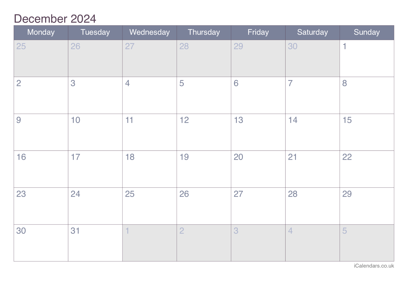 Calendar December 2024 - Office