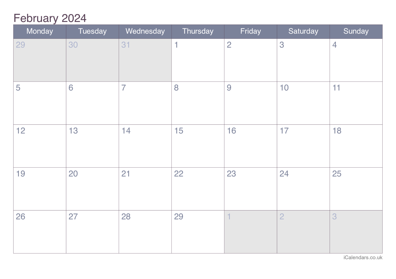 Calendar February 2024 - Office