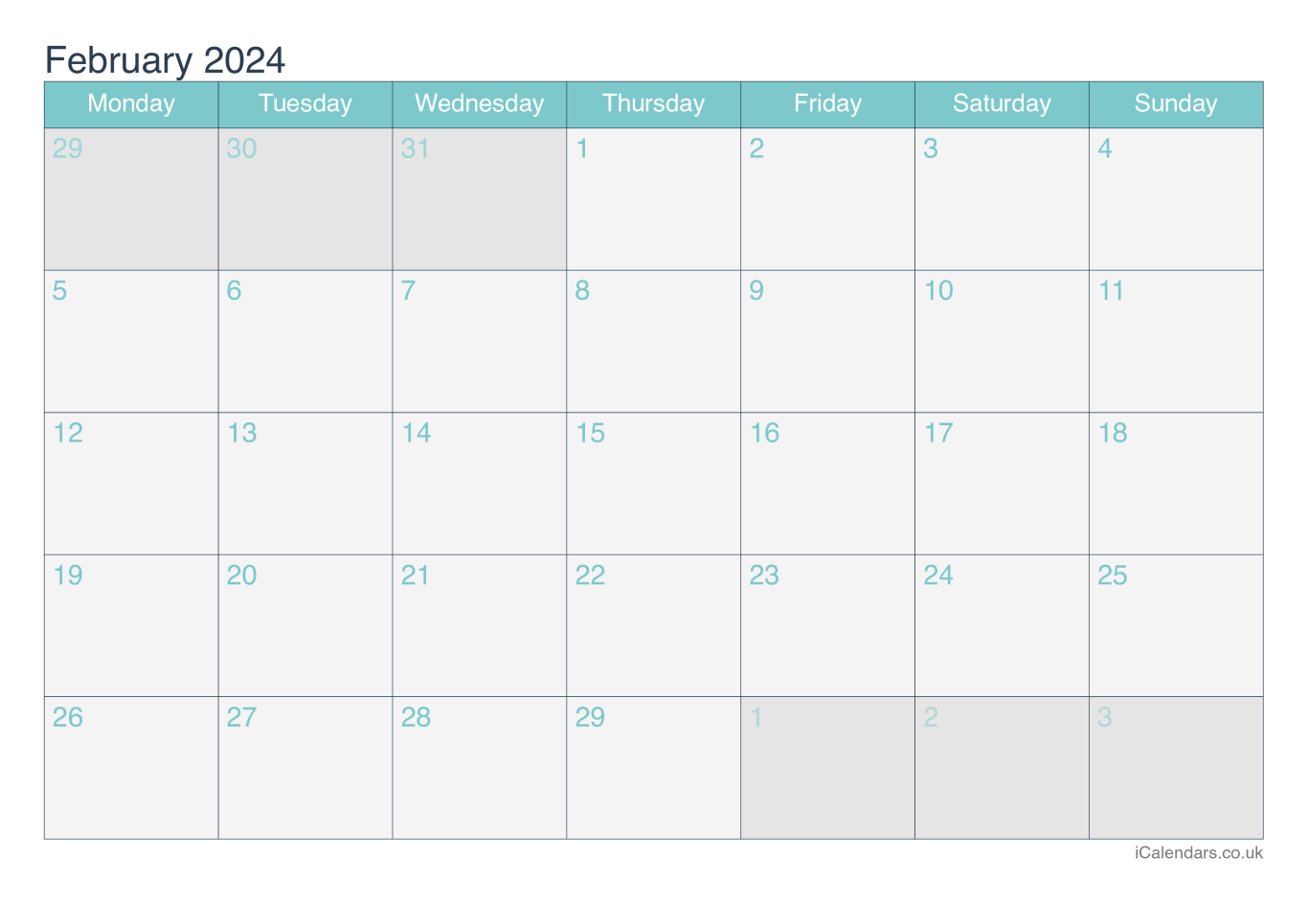 Calendar February 2024 - Turquesa