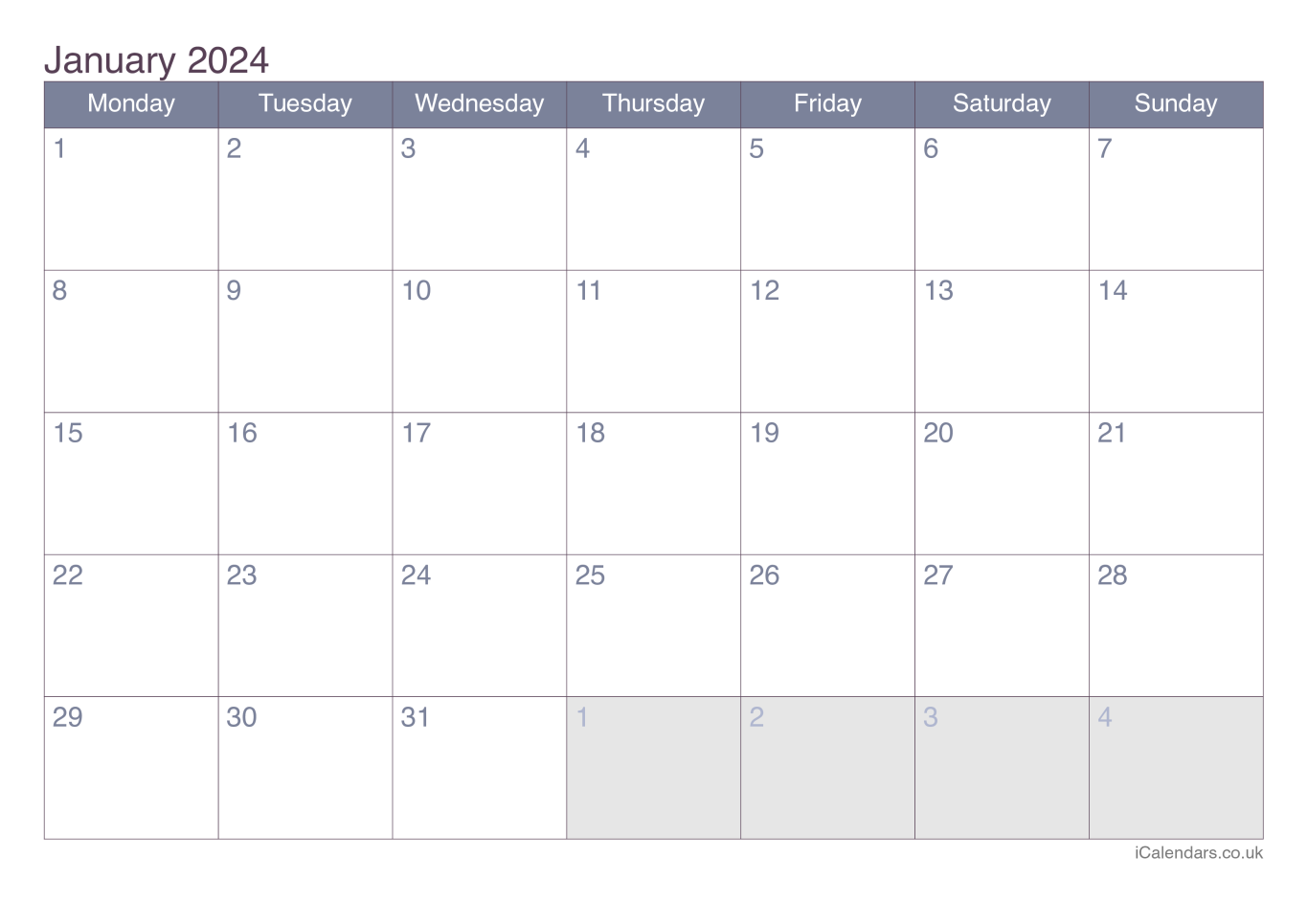 Calendar January 2024 - Office