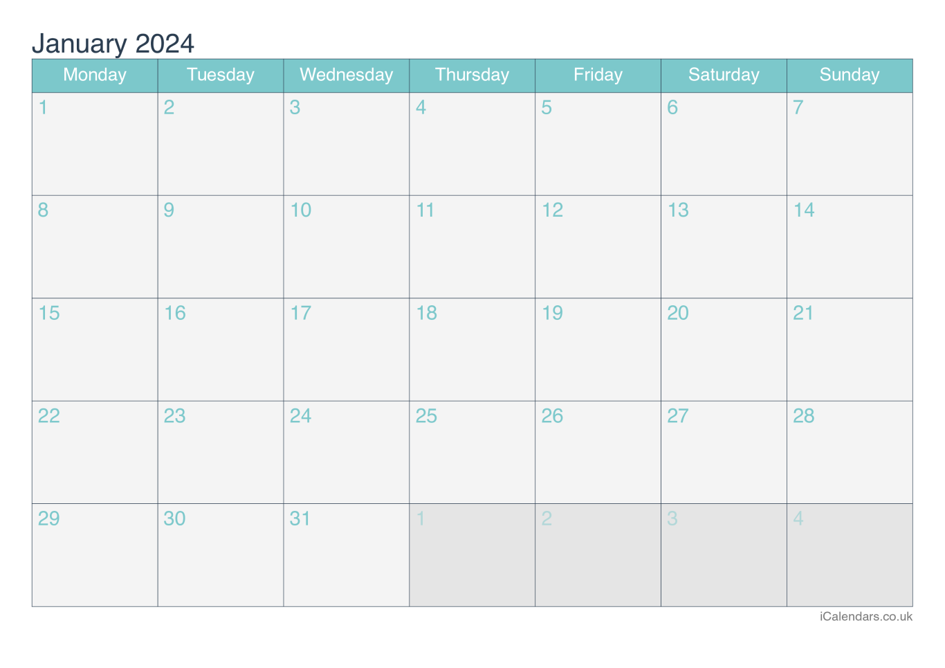 Calendar January 2024 - Turquesa