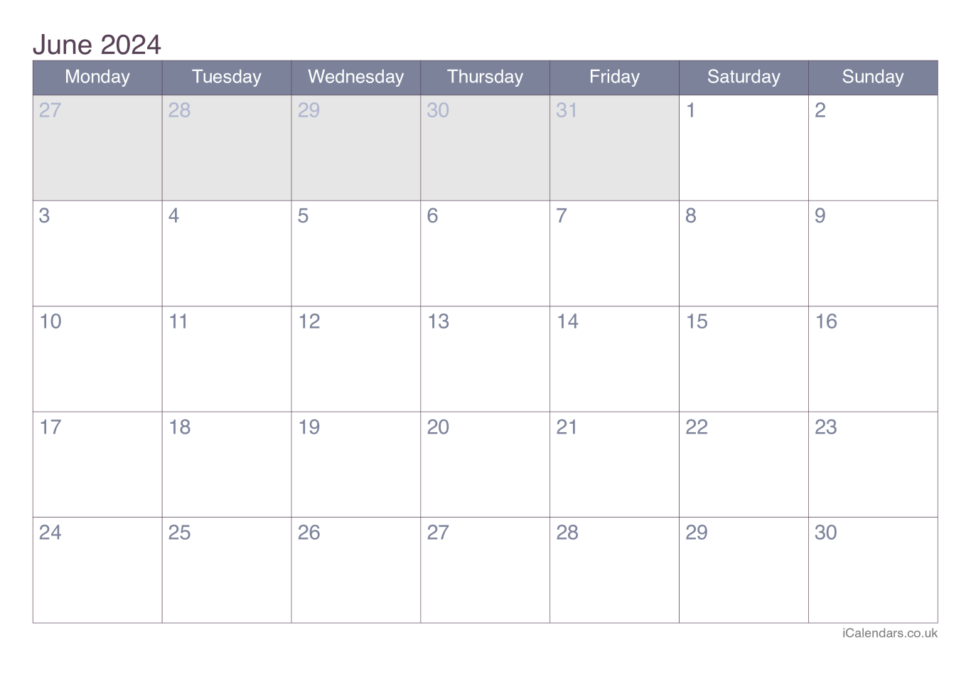 Calendar June 2024 - Office