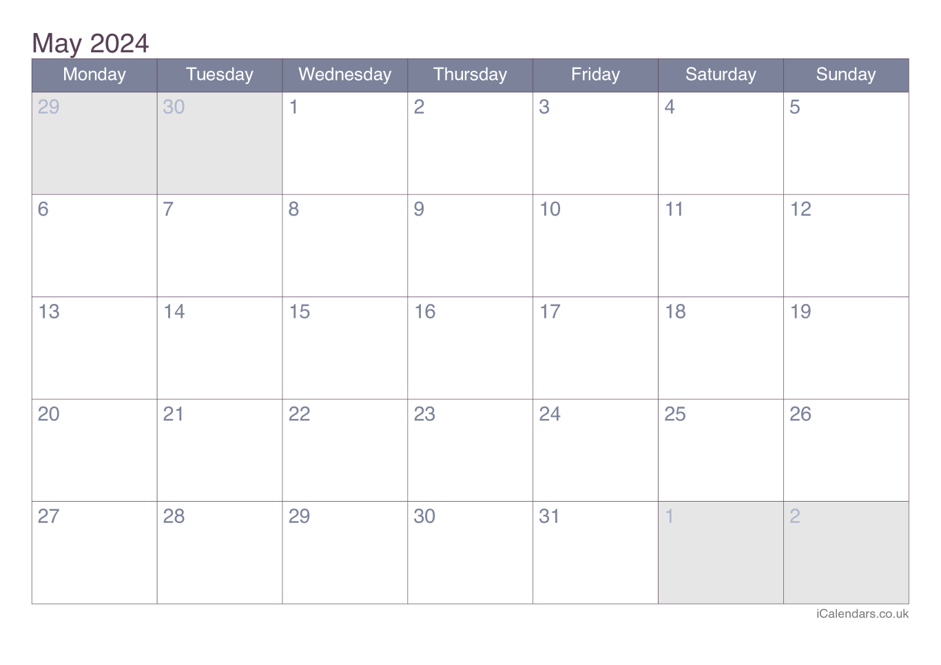 Calendar May 2024 - Office
