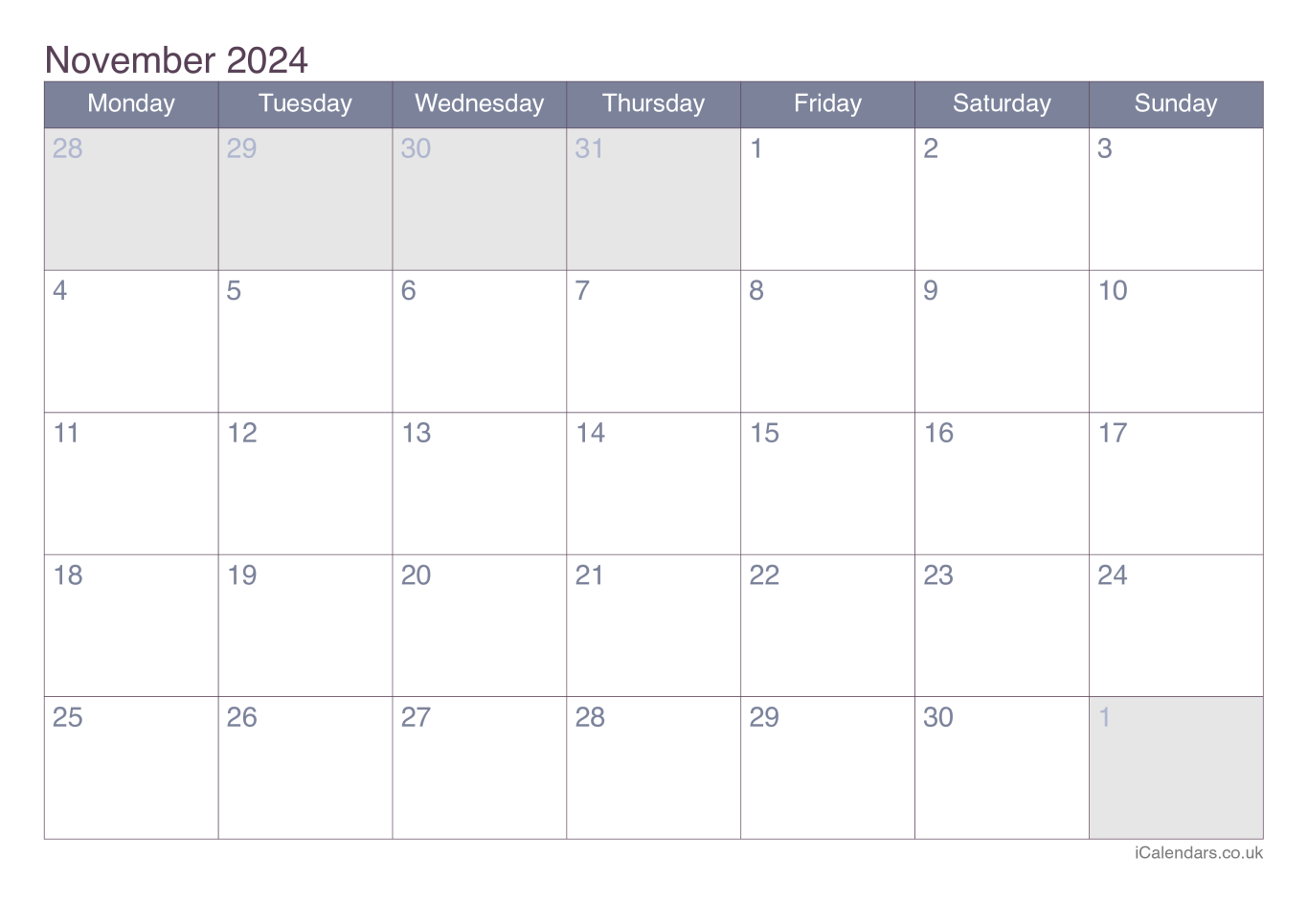 Calendar November 2024 - Office