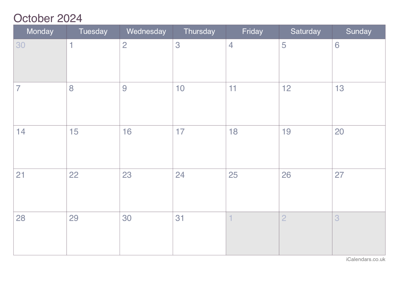 Calendar October 2024 - Office