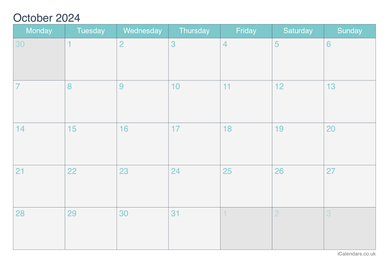 Calendar October 2024 - Turquesa