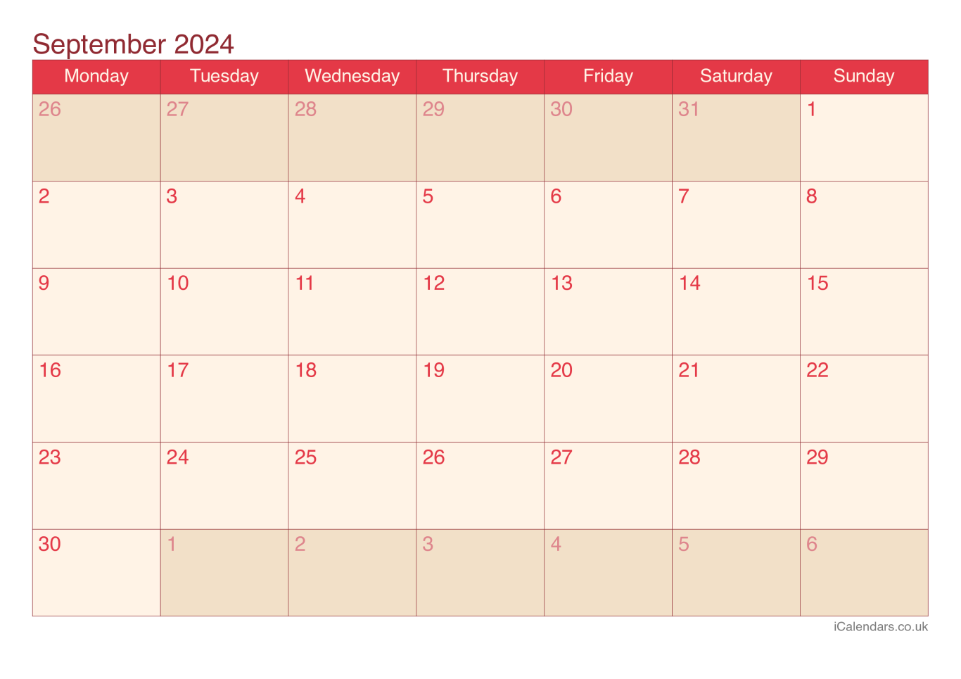 Calendar September 2024 - Cherry