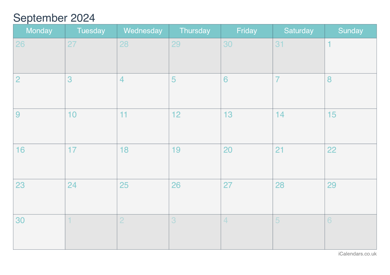 Calendar September 2024 - Turquesa
