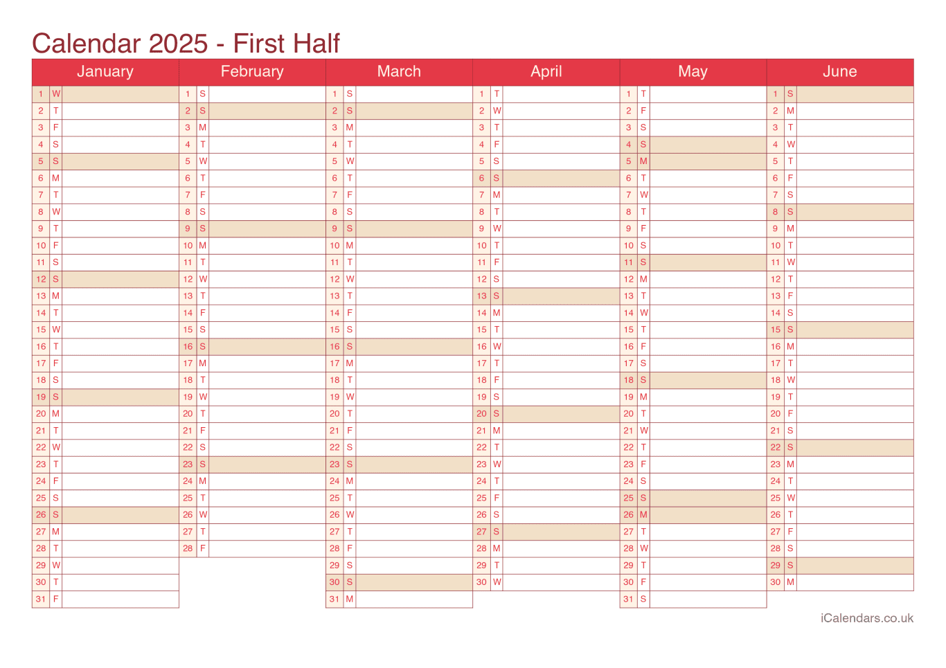 Half year calendar 2025 - Cherry