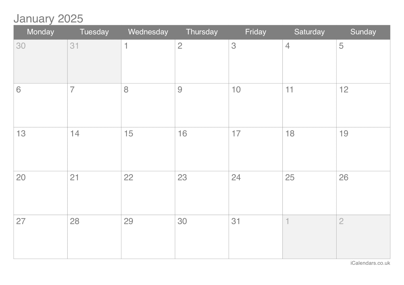 Monthly Calendar 2025