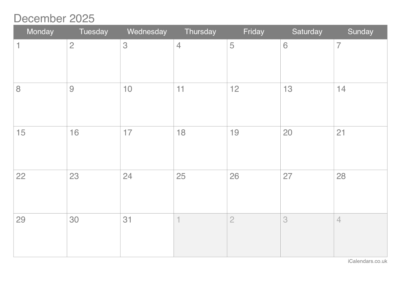 Calendar December 2025