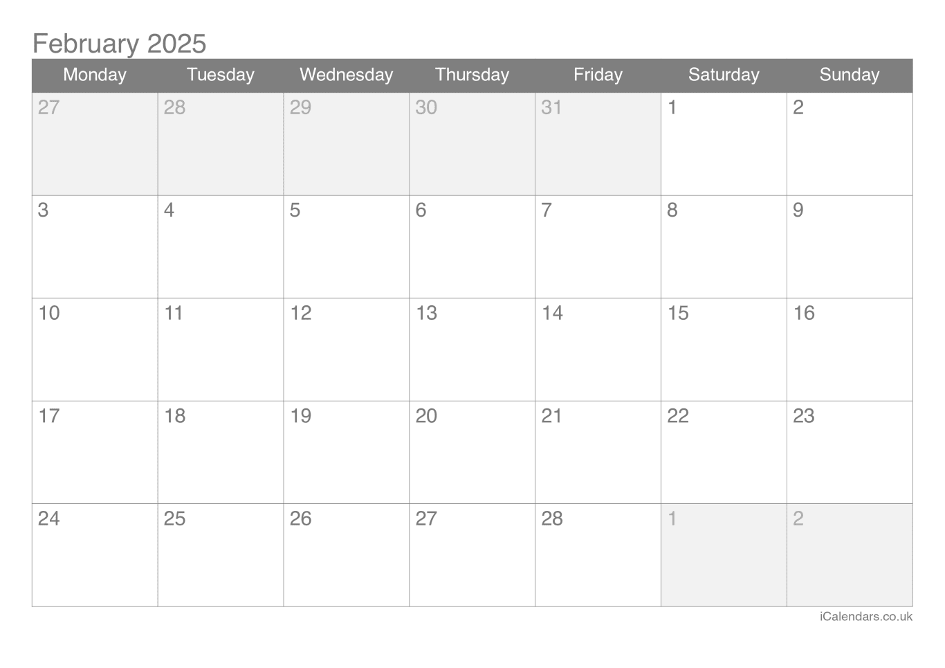 Calendar February 2025