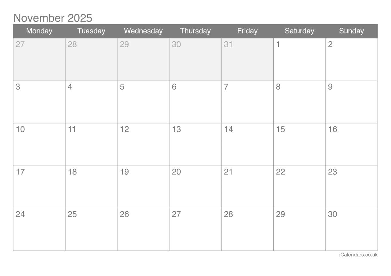 Calendar November 2025