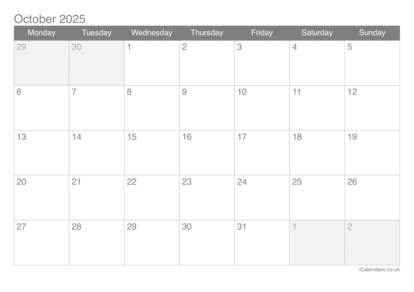 Calendar October 2025