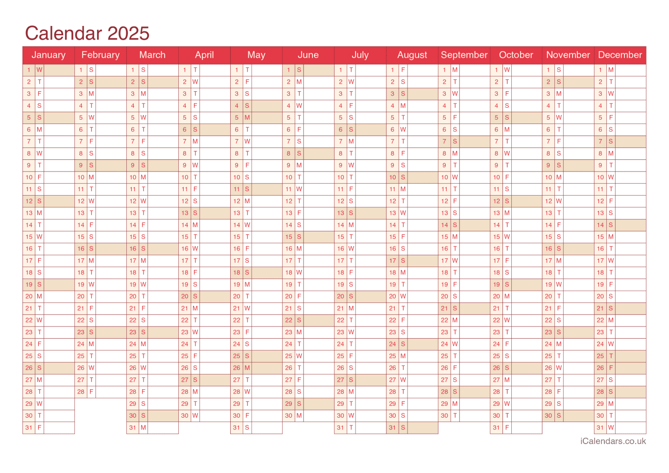 Calendar 2025 - Cherry