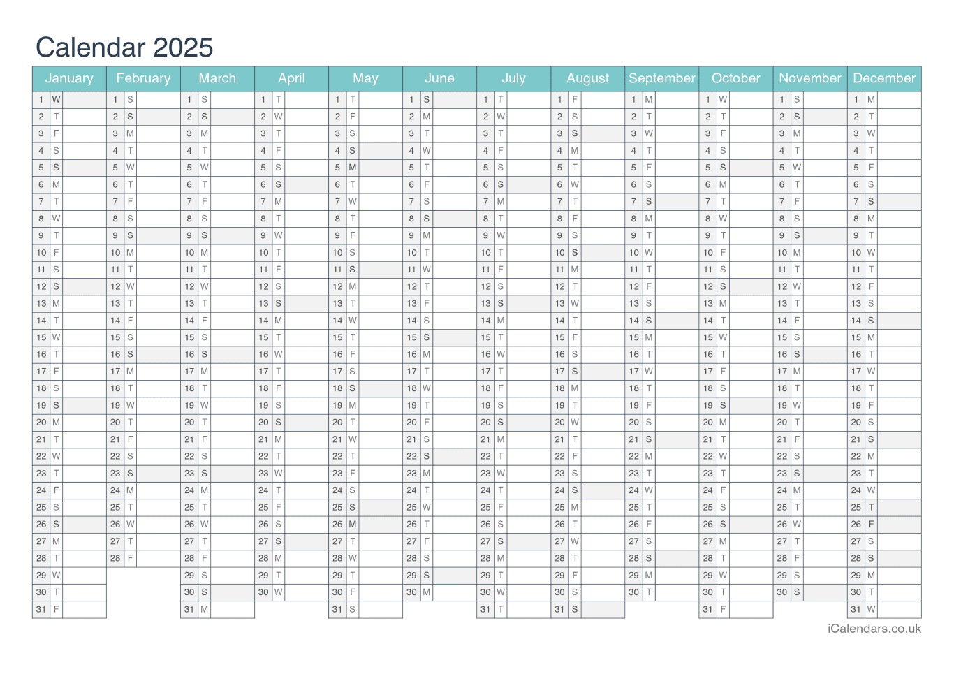 Calendar 2025 - Turquesa