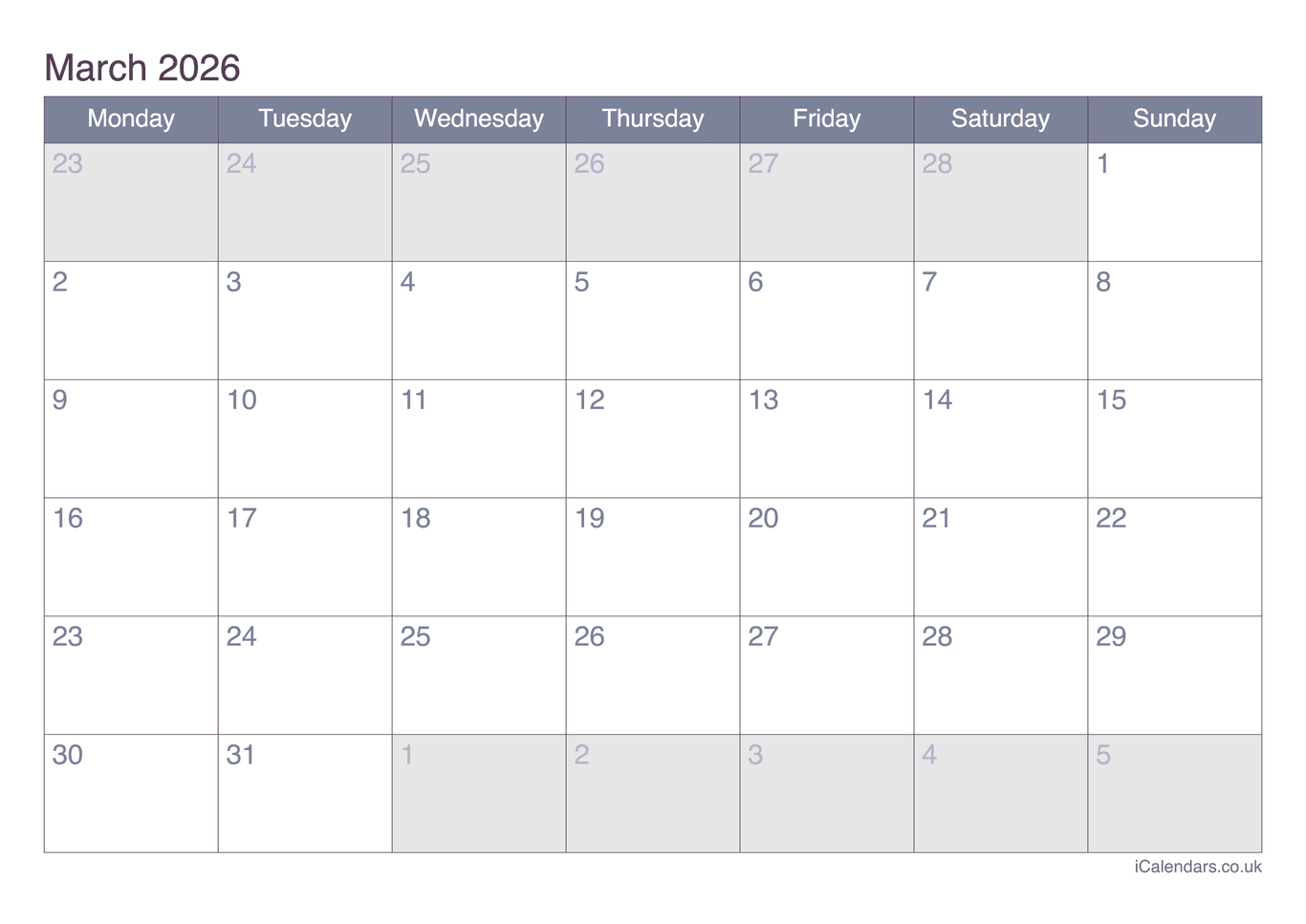 Calendar March 2026 - Office