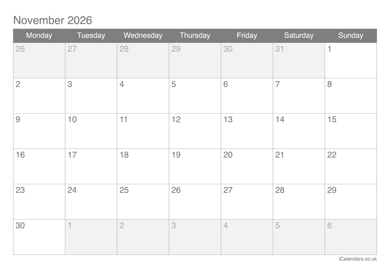 Calendar November 2026